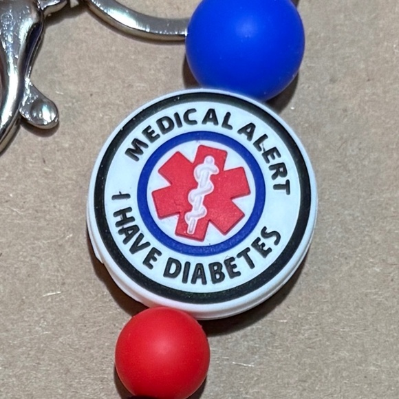 Silicone Bead Keychain - Medical Alert Diabetic - Picture 2 of 2